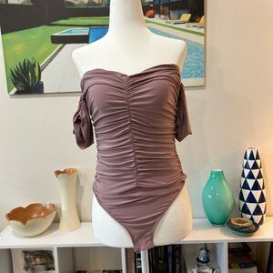 Windsor Mauve Off-Shoulder Ruched Bodysuit